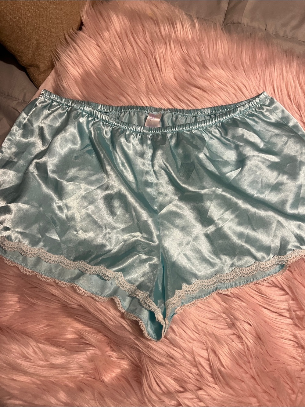Secret Treasures sleep shorts Silky Light Blue Lace Trim Sleep Shorts Intimates